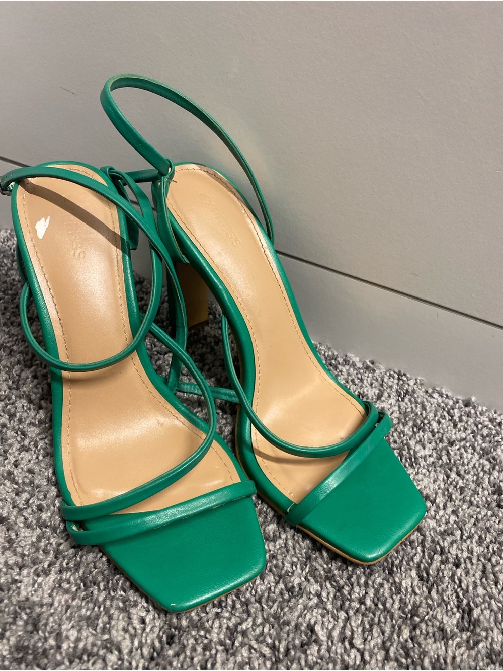 Express Green Strappy Square-Toe Heels